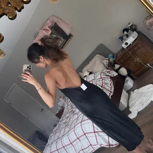 Cami NYC NWT  black silk halter rhinestone trim embellished open back midi dress