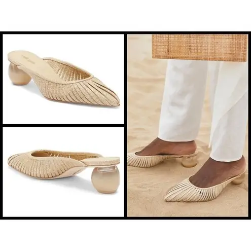 Cult Gaia ππ Alia Mule Sculptural Ball Heel Pointed Toe Natural Raffia EU 39.5