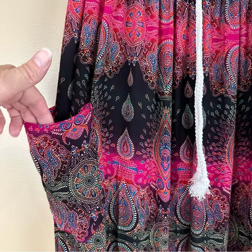 Thai Hippie Genie Gypsy Pink Black Multicolor Pull On Pants XS Festival