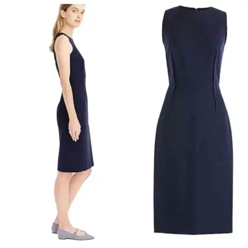 J.Crew  Sleeveless Sheath Dress Blue Bi Stretch Cotton Business Casual Knee 4