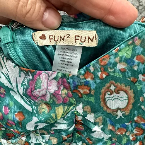 Floral Print Dress Green Sleeveless Sundress Summer Casual Party Size M