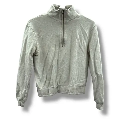Garnet Hill Cropped Quarter Zip Pullover Sweatshirt Women’s Size XS Light Gray