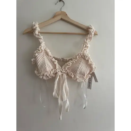 For Love & Lemons  Rey Knit Ivory Bralette Size Small NEW