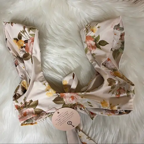 Power 2 the Flower Pale Pink Floral Raquel Bikini Swim Top Size XS
