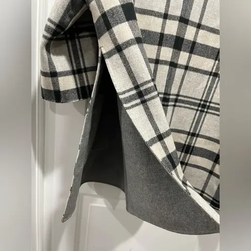 Max Mara Rare Weekend Reversible Checked Gray Black Cream Plaid Wool Coat Size S