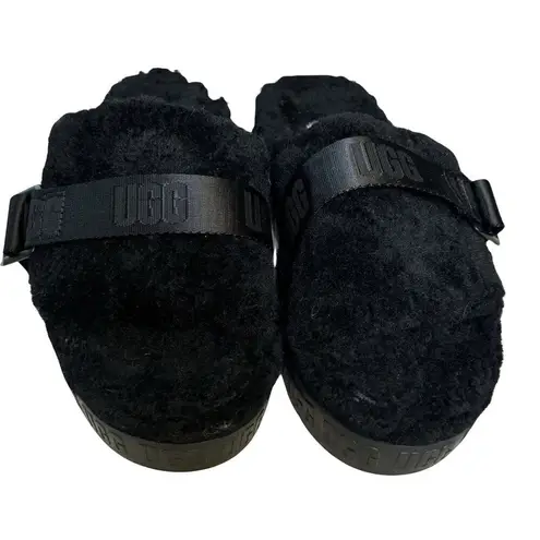 UGG Fluffita Womens Shoes Sz 8 Black Lamb Fur Slide Slippers Platform Slip On