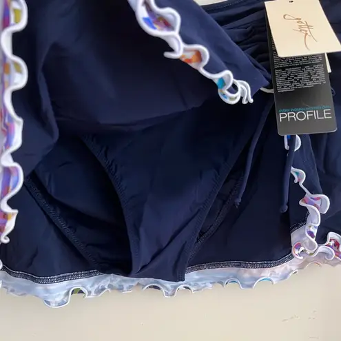 Gottex Harmony Navy Ruched Side Tie Slit Swim Skirt, Women’s 14 NWT Blue