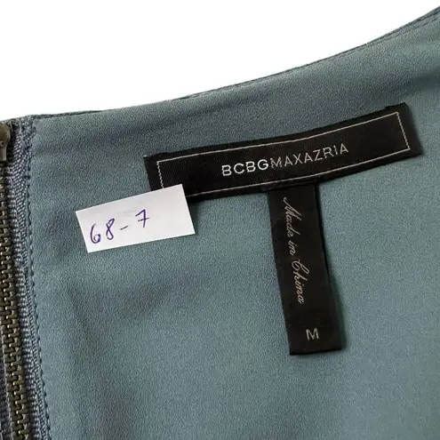 BCBG Maxazria Blue Faux Suede Cladiana Peplum Blouse Women Size Medium | 68