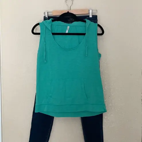 American Apparel WOMENS HOODED TANK WITH POCKET AQUA SIZE XL