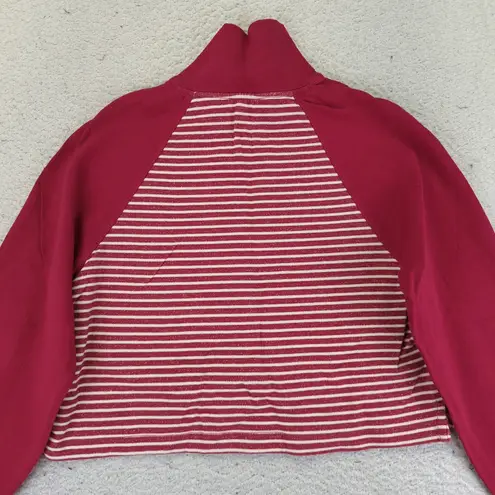 Pilcro Collared Half Zip Red Striped Cropped Quarter Pullover Sweatshirt Medium - Image 4