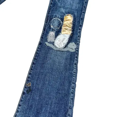 Gadzooks Vintage Y2K Embroidered Appliqué Denim Flare Jeans size 27 Blue