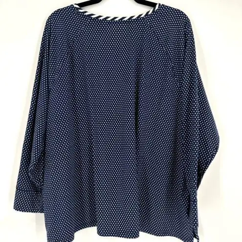 Lands’ End Women’s Navy Blue Polka Dot Shirt LS Crewneck Contrast Stripe Size 3X
