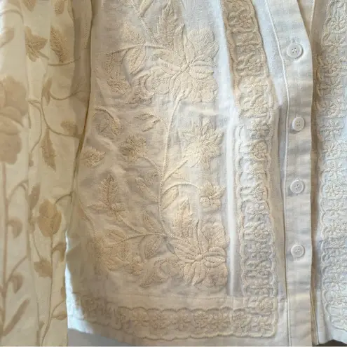 ZARA  LINEN BLEND EMBROIDERED OVERSHIRT  Medium‎ Dressy Casual Cream Floral