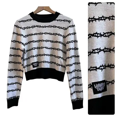 Lurking Class by Sketchy Tank Thorns White & Black Crop Knit Sweater Size XS Multiple