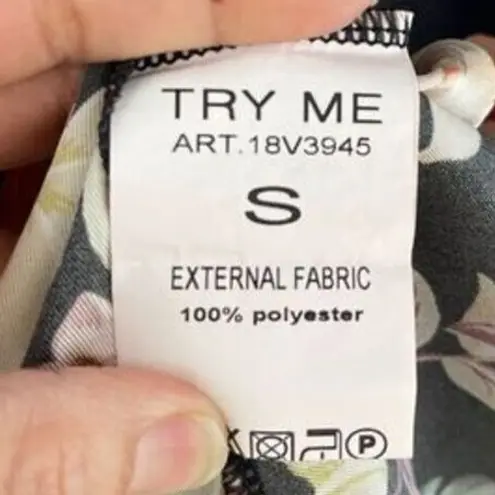 T3 TRY ME Floral Print Maxi Shirt Dress Black Pink Orange Green Belted Size S