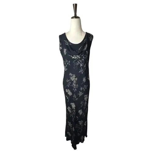 April Cornell Dress Women Large Black Floral Embellished Cowl Neck Maxi Vintage