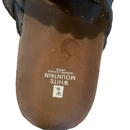 White Mountain EUC Blue blue sparkly adjustable strap leather/cork slide sandals