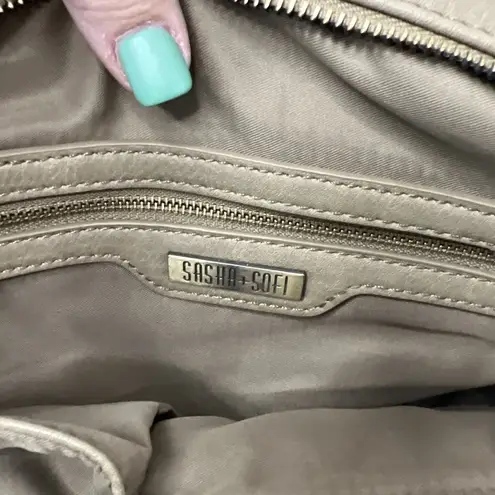 Sasha + Sofi Taupe Brown Gray Faux Leather Shoulder Purse Double Handle Bag