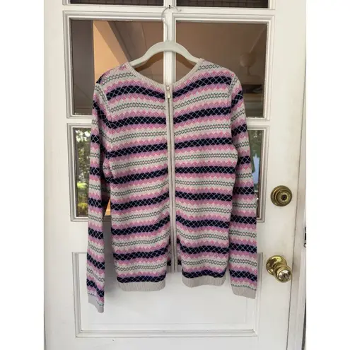 Talbots  sweater Size Mp pink white fair isle nordic ribbed striped back zipper - Image 12