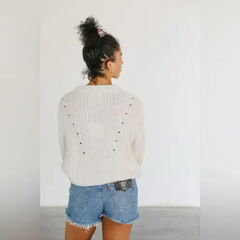 Rowie the Label Fae Knit Chunky Balloon Sleeve Sweater in Snow size XS/S White