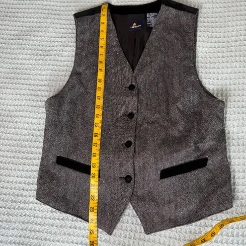 Liz Sport Vintage Tweed Wool Velvet Vest Womens 10 Gray Black Button Down 90s 80s