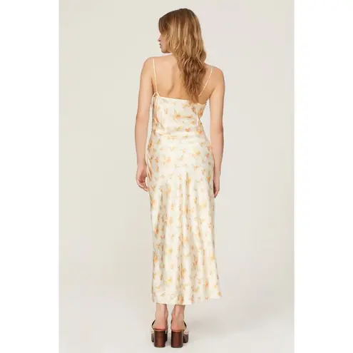 Holzweiler Eila Cream Yellow Floral Print Satin Midi Slip Dress Size XS