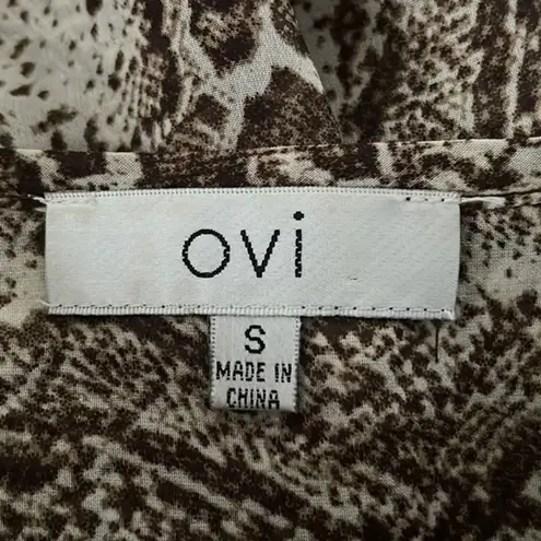 OVI Shirt Womens Small Brown Cream Snake Print Button Front Blouse Sheer Edgy