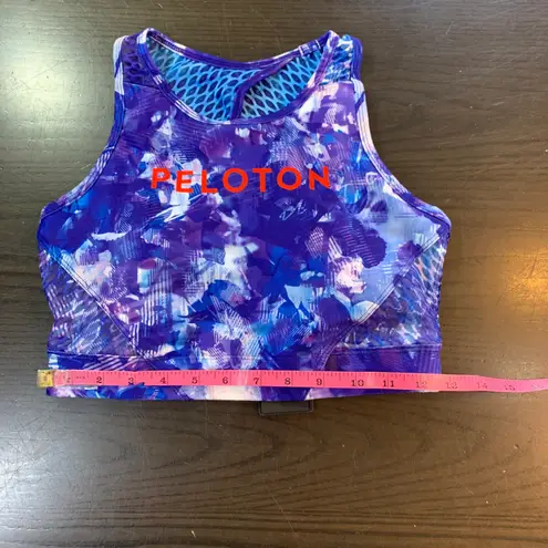 Peloton High Neck Sports Bra Blue Moves Print Activewear Top Medium Gym Workout