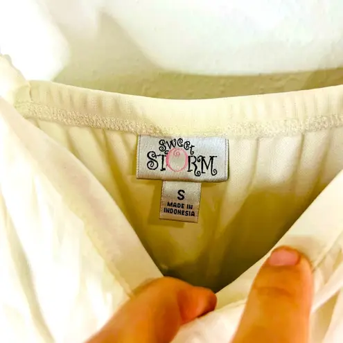 Sweet Storm Off White with Grey Sequin Size Small Y2K Formal Mini Dress Sheer