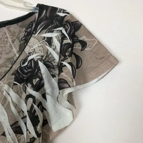 Floral Whimsical Womens Top Small Ethereal Fairygoth Mystical Boho Art to Wear Brown