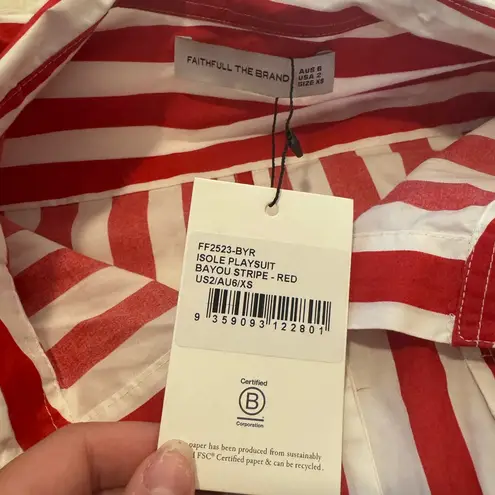 Faithfull the Brand Isole Stripe Playsuit in Red and White