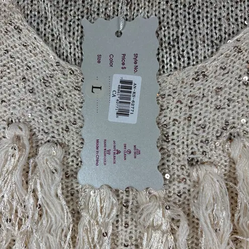 Pretty Angel Womens Crochet Linen Blend Cream Fringed Tank Top Tassels NWT Tan Size L