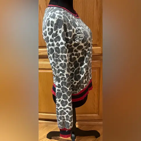 Pam & Gela Revolve Leopard Print Red Trim Distressed Sweatshirt Size P (XS) NEW