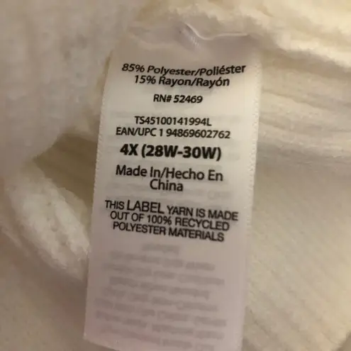 Terra & Sky Womens Plus V-Neck Ivory Pointelle Knit Sweater Size 4X New