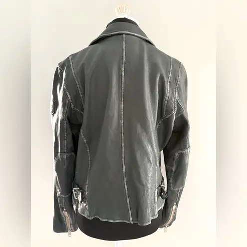 Mauritius Biker Moto Rock Grey Blue Leather Jacket | Medium 8