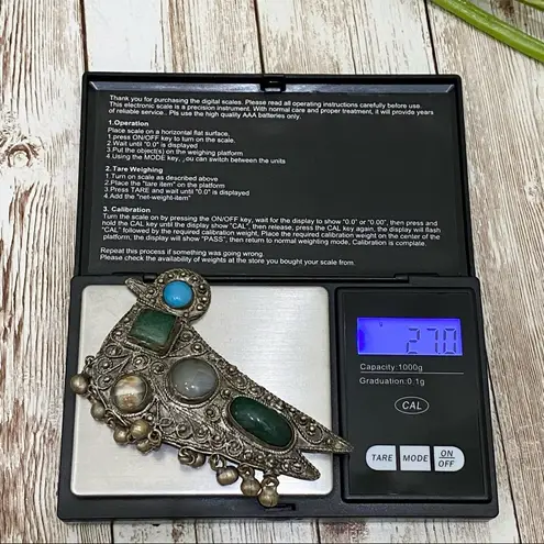 Vintage Bird Gemstones Cabochon Figural Brooch