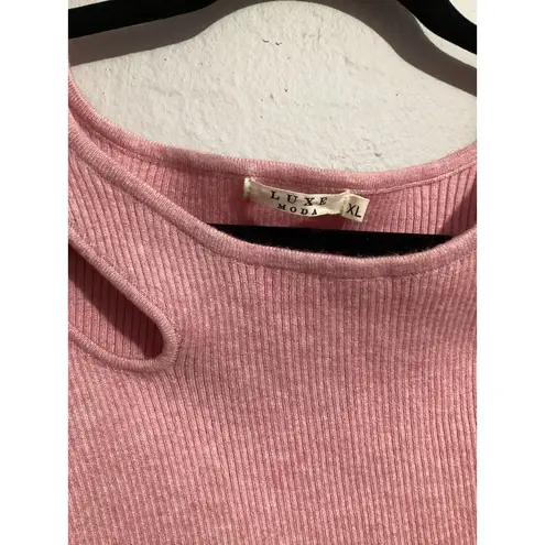 Luxe Moda Beaded Ribbed Pink Long Sleeve Top Size XL