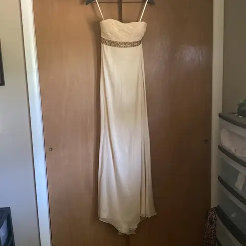 Notte Marchesa cream strapless beaded layered silk wedding formal dress, size 0