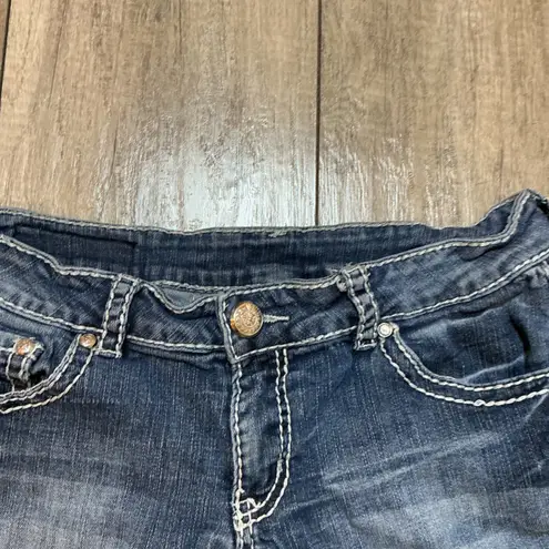 Denim Couture Denim Shorts Embellished Pockets Rhinestone Sequin Dark Wash