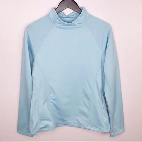 Jockey Mock Neck Pullover Nylon Sweatshirt Long Sleeve Blue Large Blue