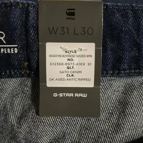 G-star Raw Radar Mid Boyfriend Tapered Jeans in Dark Aged Antic Ripped Blue 31