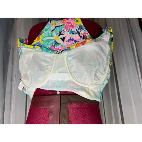 Jantzen one piece swimsuit floral high cut green yellow orange bright