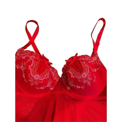 Enchanted Babydoll Red Nightie Sheer With Matching Thong Panty size S/M Size M