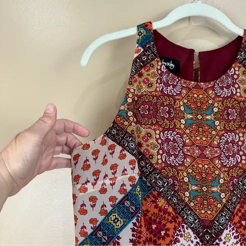 by & by Burgundy Orange Floral Patterned Boho Sleeveless Dress Medium Red