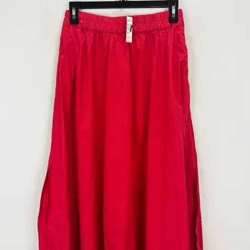 Madewell  Poplin Midi Skirt Cotton A Line Cerise Red Minimalist Pockets XS NWT