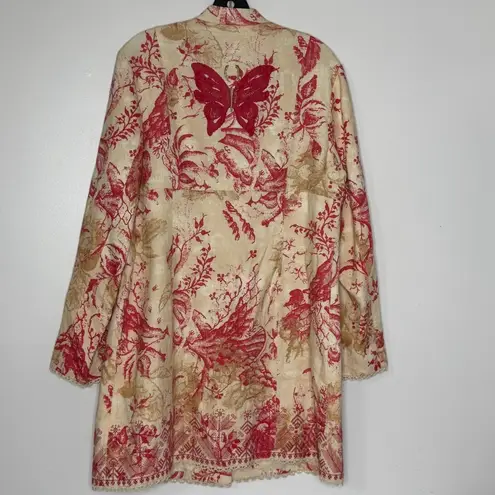 Sigrid Olsen Womens Size L Midi Length Top Coat In Light Linen Lined Butterfly