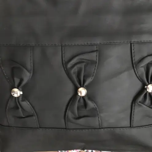 FAUX LEATHER BLACK WITH EMBELLISHED BOW DESIGN SHOULDER BAG