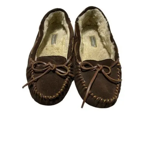 Tamarac Women's Brown Suede Moccasin Slippers with Fur Lining 8