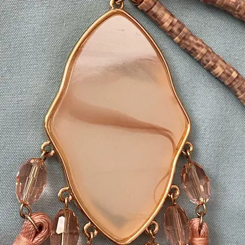 26” To 30” Necklace Statement Acrylic Pendant 4”H Pink Fabric Tassels Boho