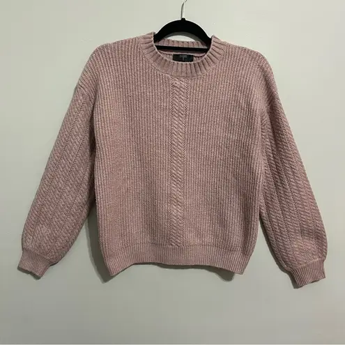 Tahari  Ribbed Cable Knit Crewneck Sweater Light Pink M